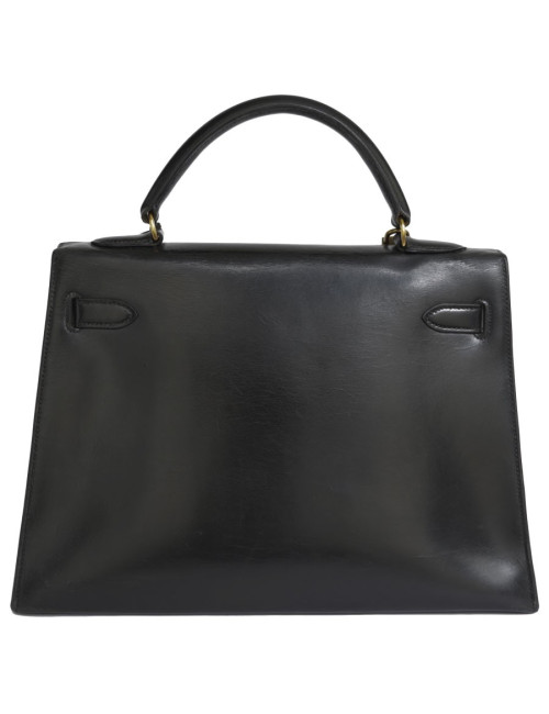 Sac Kelly 32 HERMES cuir box noir piqûres sellier 