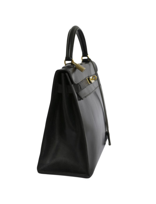 Sac Kelly 32 HERMES cuir box noir piqûres sellier 