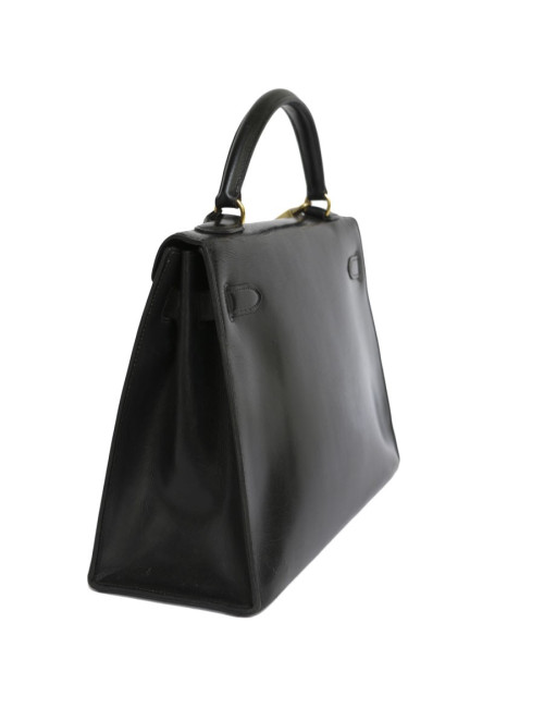 Sac Kelly 32 HERMES cuir box noir piqûres sellier 
