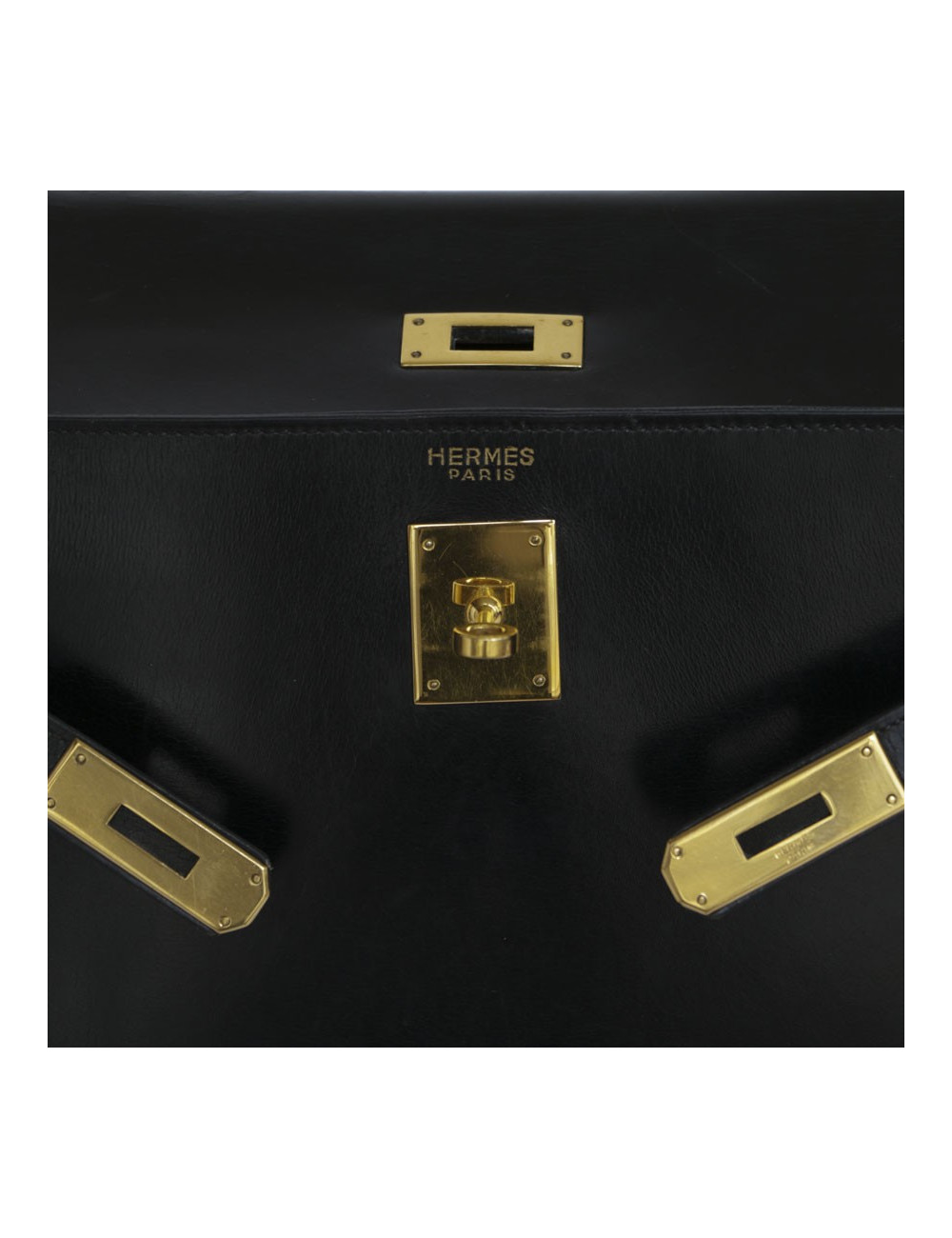 Sac Kelly 32 HERMES cuir box noir piqûres sellier 