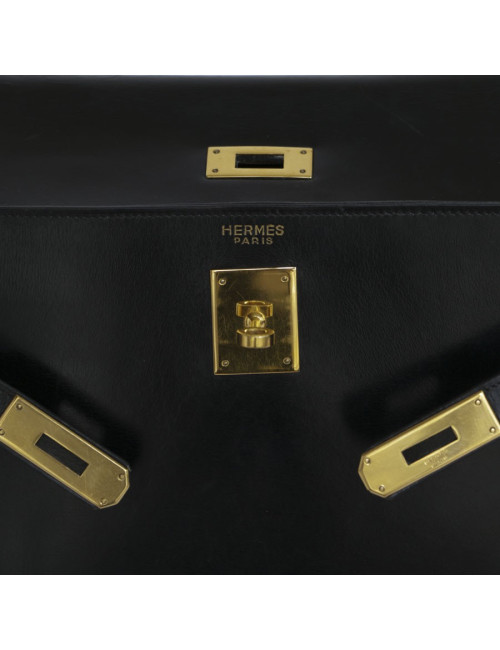 Sac Kelly 32 HERMES cuir box noir piqûres sellier 