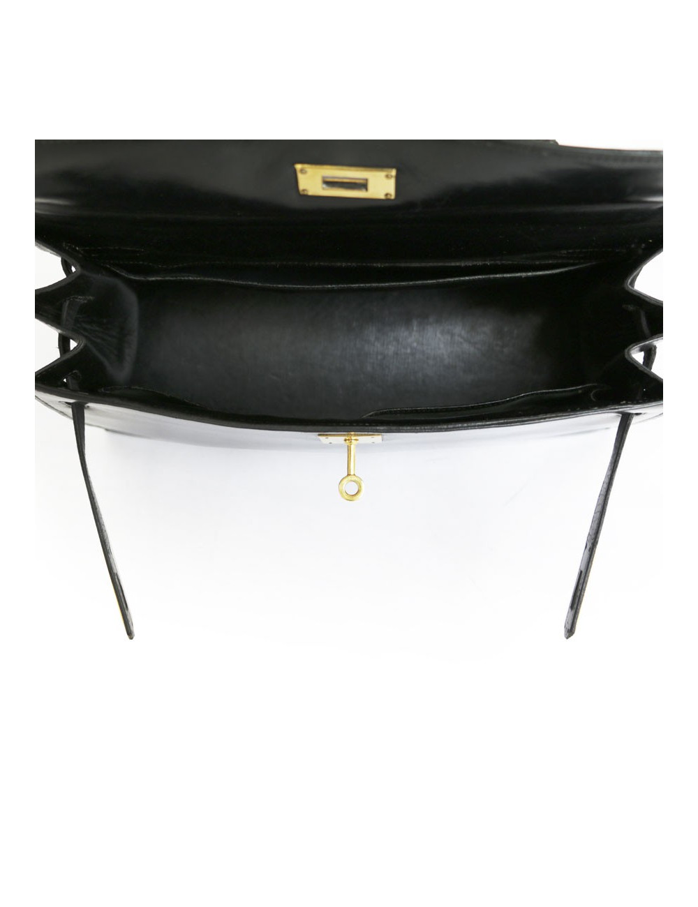 Sac Kelly 32 HERMES cuir box noir piqûres sellier 