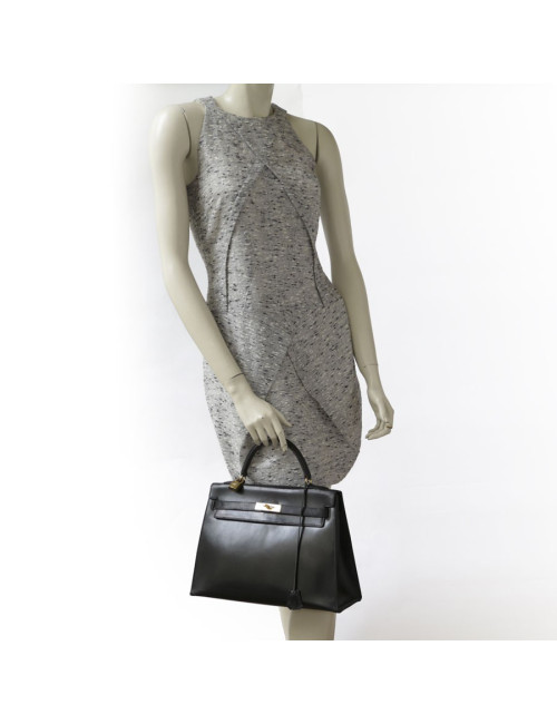 Sac Kelly 32 HERMES cuir box noir piqûres sellier 