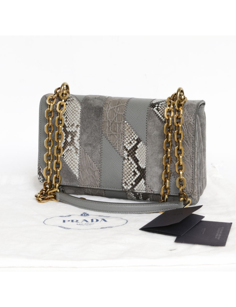 PRADA leather, crocodile and python handbag