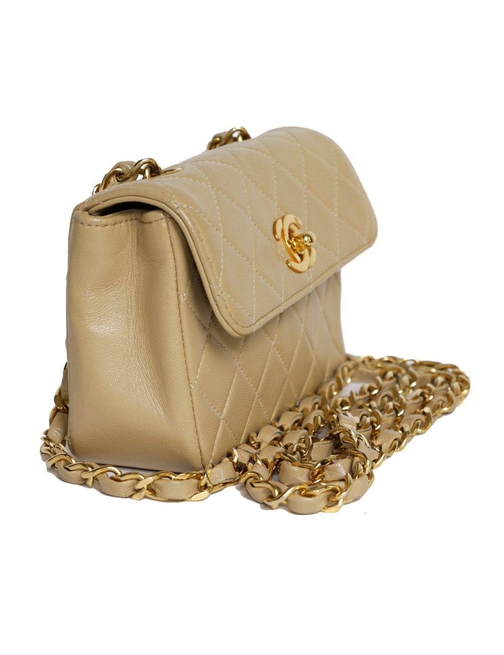 Mini quilted CHANEL bag beige