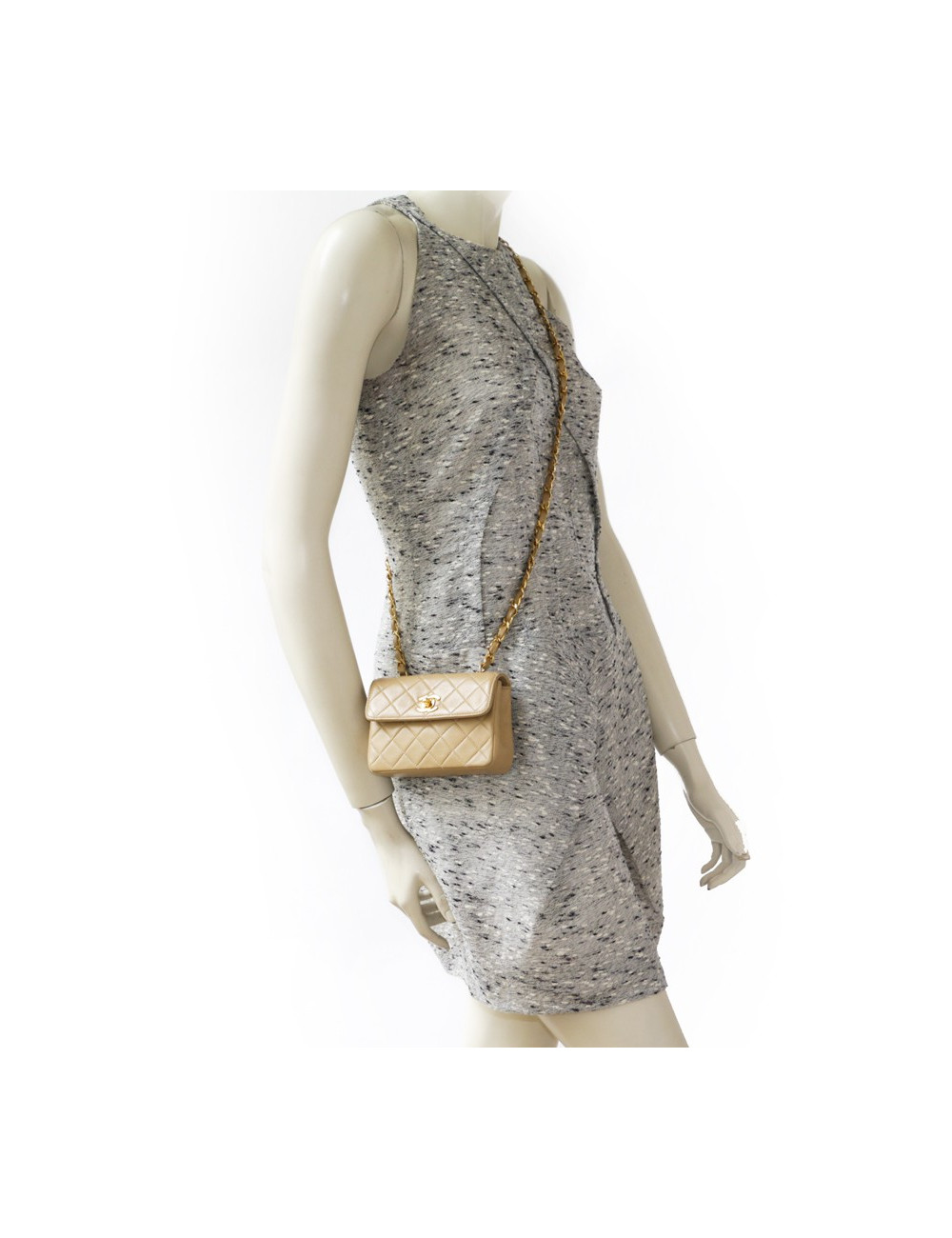 Mini quilted CHANEL bag beige