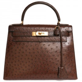 Kelly 28 HERMES sellier ostrich chocolate