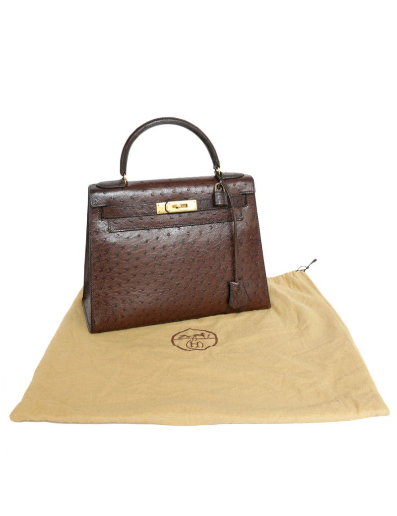 Kelly 28 HERMES sellier ostrich chocolate