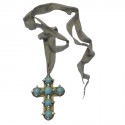 LANVIN turquoise Cross and Swarovski Crystal Necklace