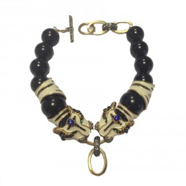 Necklace LANVIN head of Panther in ivory and black resin.