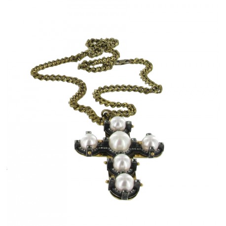 Saltire cross copper metal and Pearly pearls LANVIN
