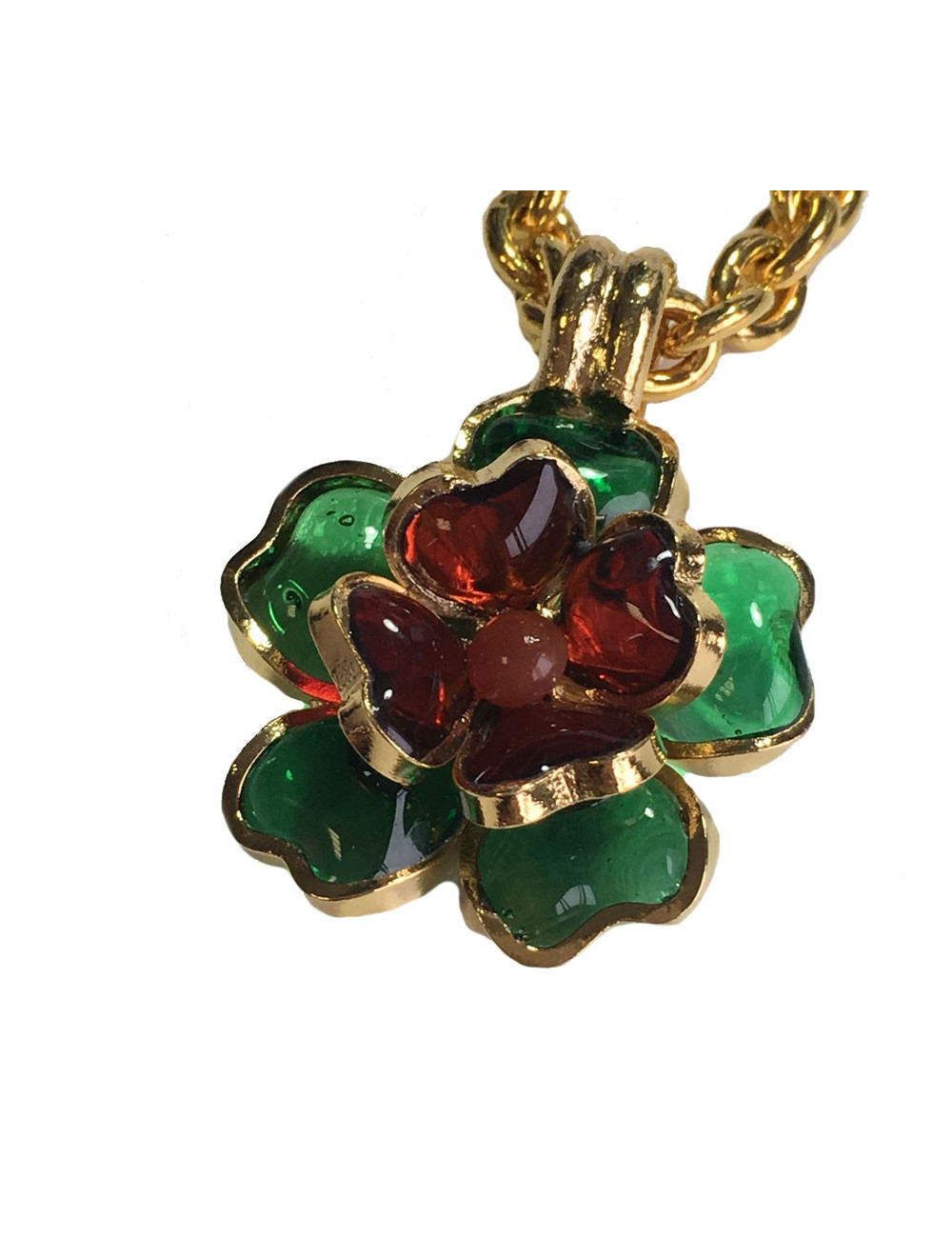 MARGUERITE de VALOIS amber and emerald molten glass flower necklace