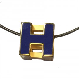 HERMES enamel purple metal cage necklace gold