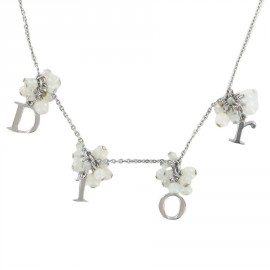 DIOR necklace in silver metal and white pearls