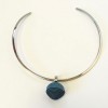 HERMES necklace model jojoba in steel and blue leather