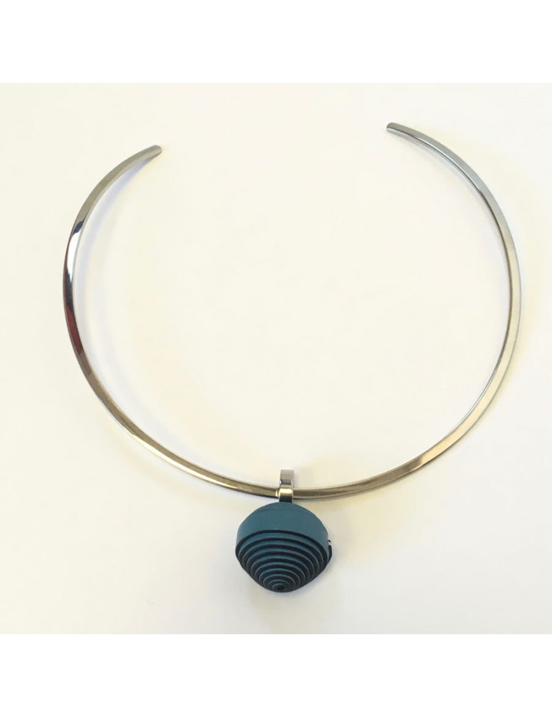 HERMES necklace model jojoba in steel and blue leather