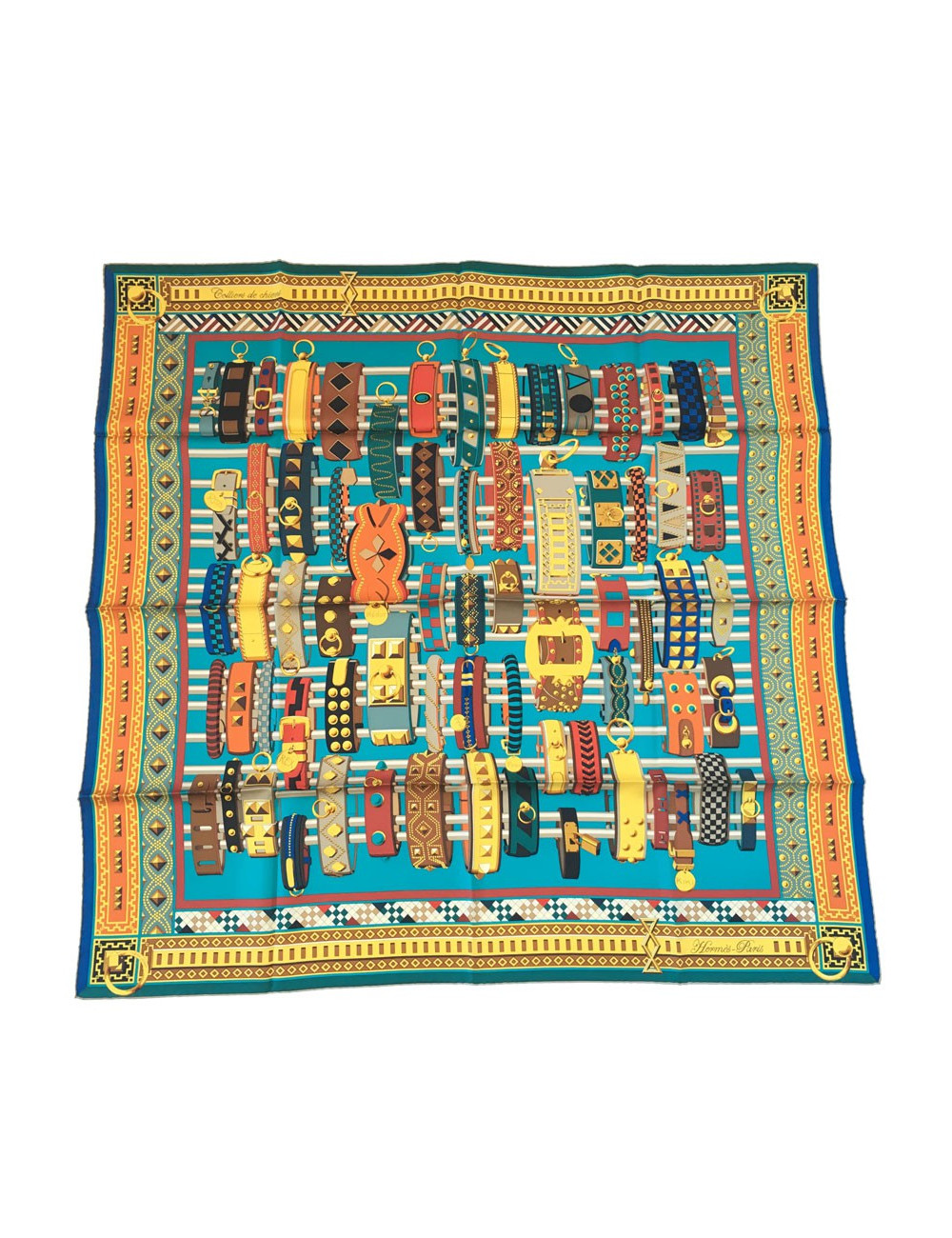 xxx Carré HERMES "Colliers de chiens" en soie multicolore