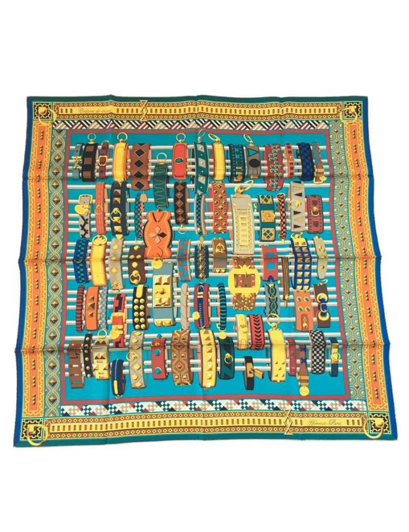 xxx Carré HERMES "Colliers de chiens" en soie multicolore