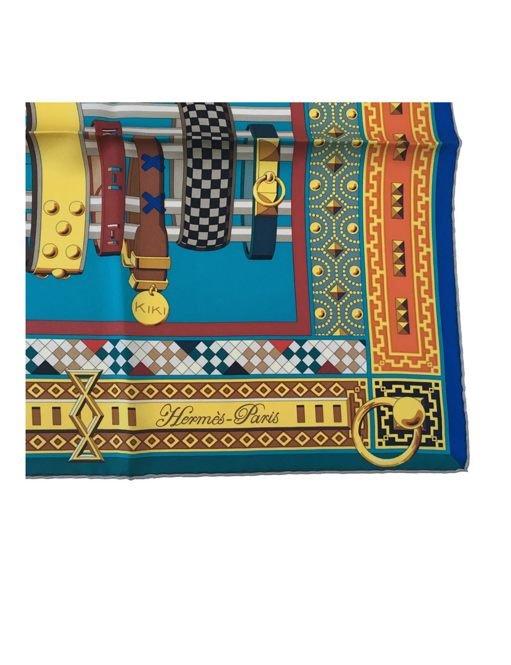 xxx Carré HERMES "Colliers de chiens" en soie multicolore