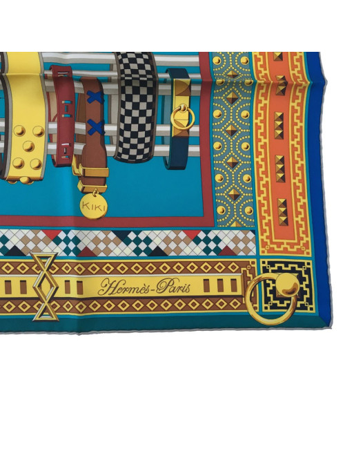 xxx Carré HERMES "Colliers de chiens" en soie multicolore