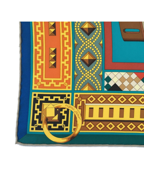 xxx Carré HERMES "Colliers de chiens" en soie multicolore