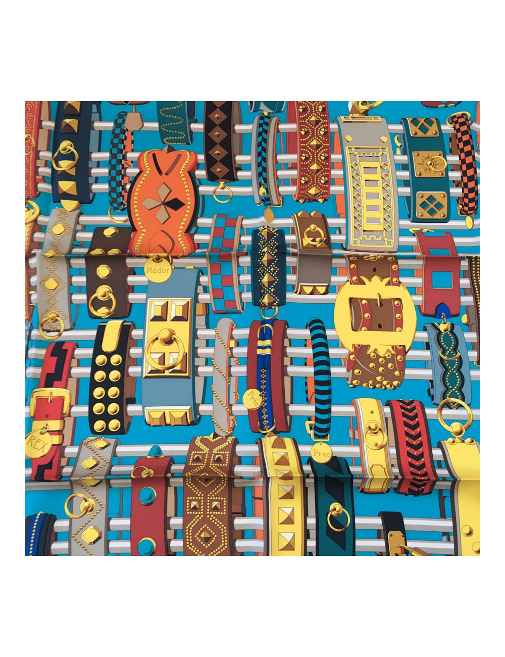 xxx Carré HERMES "Colliers de chiens" en soie multicolore