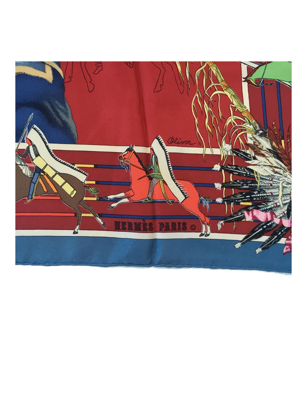 Carré HERMES "Pani Lashar Pawnee en soie rouge et fond multicolore