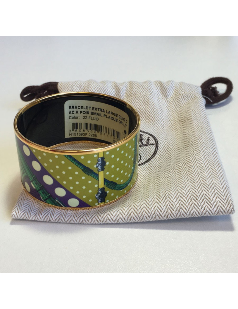 Bracelet HERMES extra large clic clac en émail et plaqué or