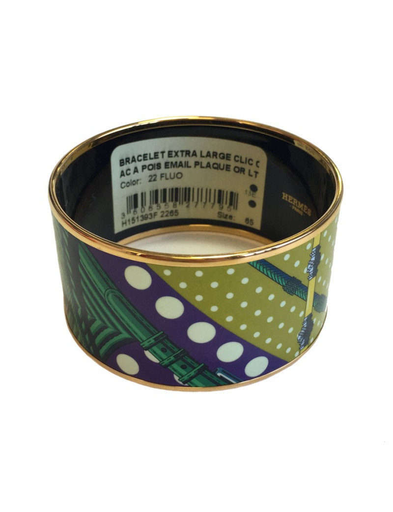 Bracelet HERMES extra large en émail et plaqué or