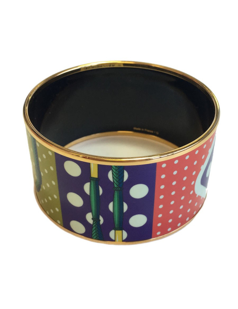 Bracelet HERMES extra large clic clac en émail et plaqué or