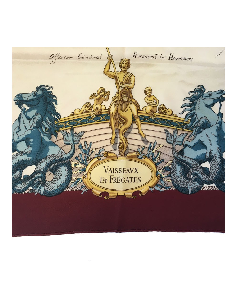 xxx Carré HERMES "Vaisseaux et Frégates" en soie ivoire et bordeaux