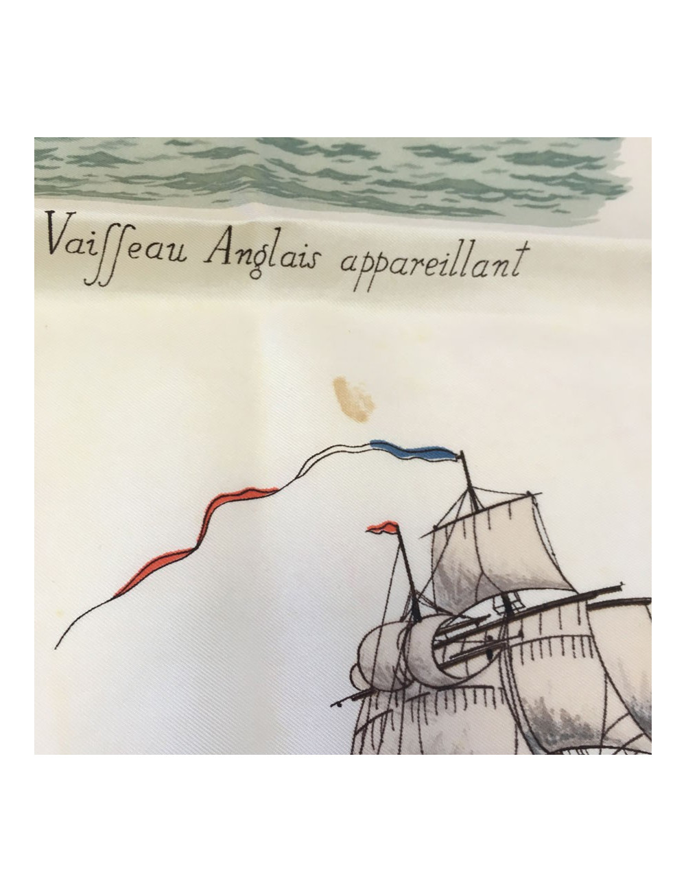 xxx Carré HERMES "Vaisseaux et Frégates" en soie ivoire et bordeaux