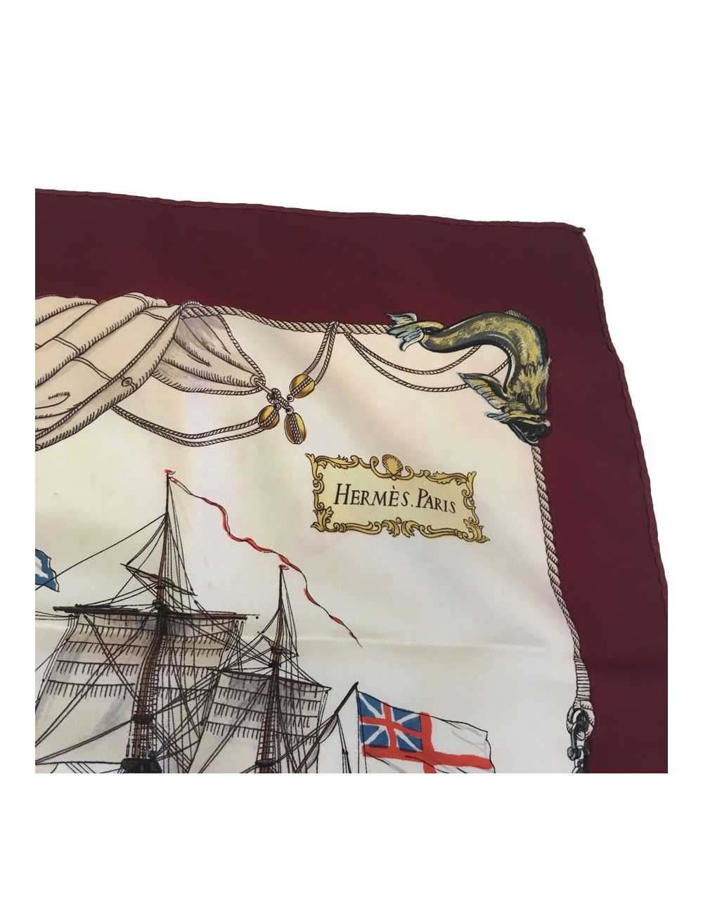 xxx Carré HERMES "Vaisseaux et Frégates" en soie ivoire et bordeaux