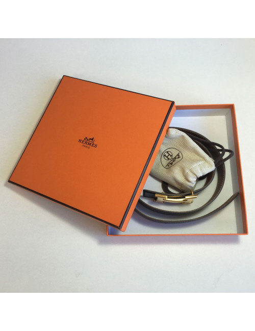 xxx Ceinture HERMES T 85 réversible en cuir box noir et cuir togo gold