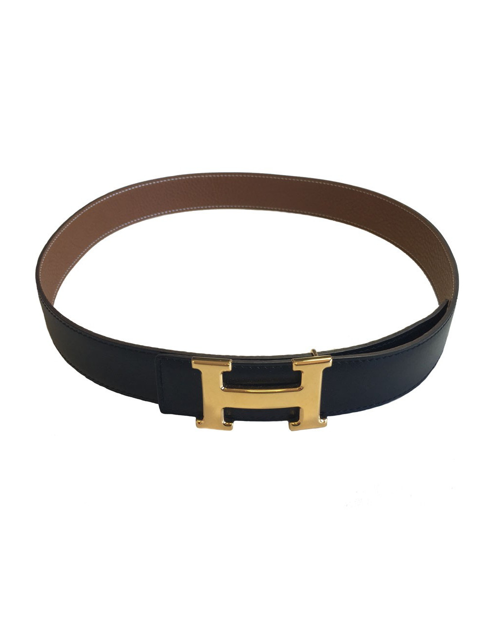 xxx Ceinture HERMES T 85 réversible en cuir box noir et cuir togo gold