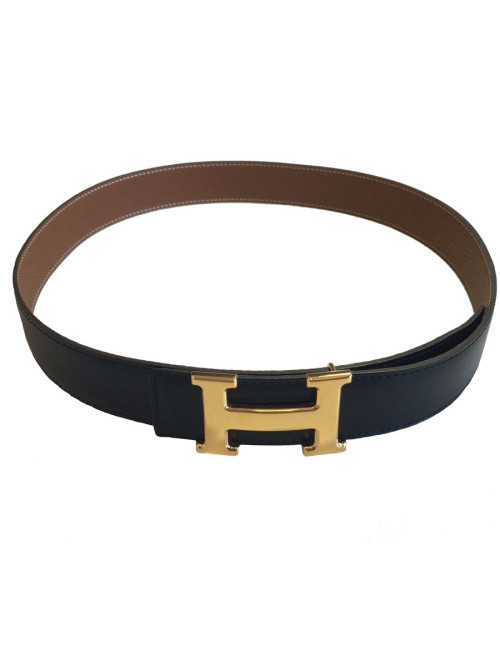xxx Ceinture HERMES T 85 réversible en cuir box noir et cuir togo gold