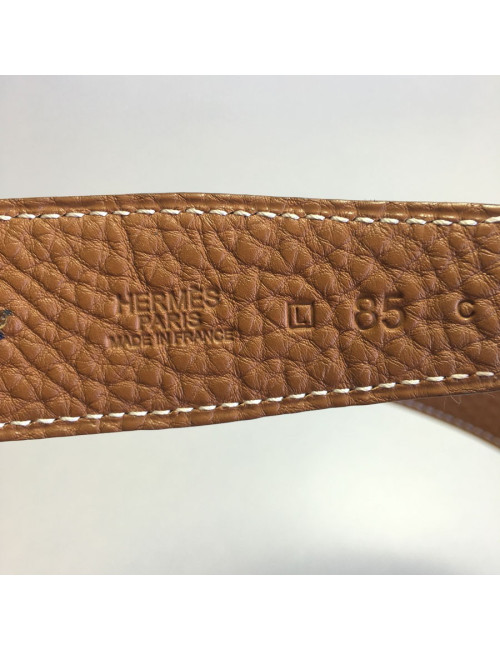 xxx Ceinture HERMES T 85 réversible en cuir box noir et cuir togo gold