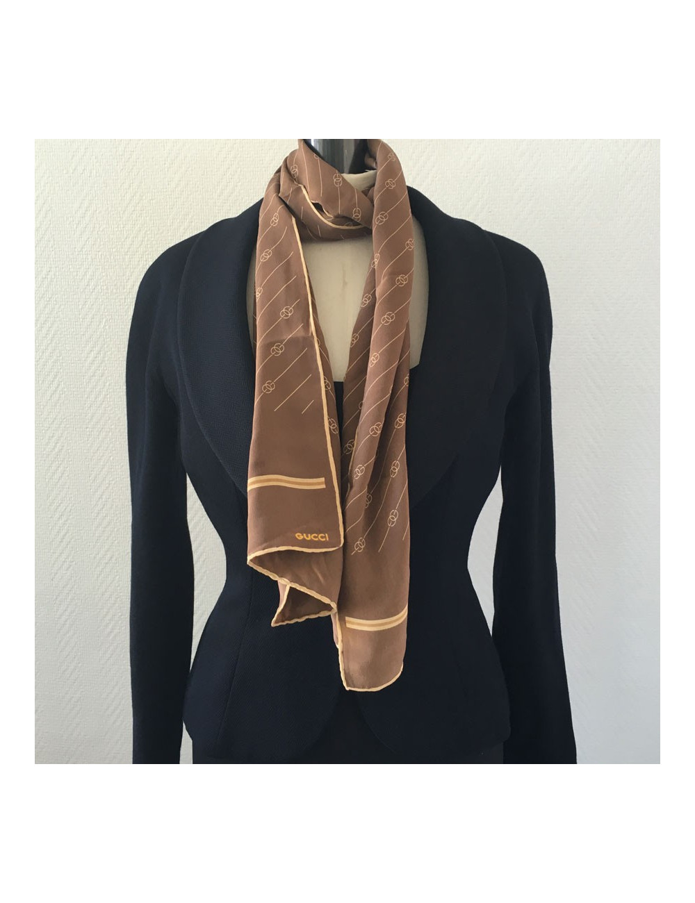 GUCCI Brown silk scarf