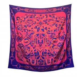 HERMES "Folklore" shawl in mulitcolored silk twill