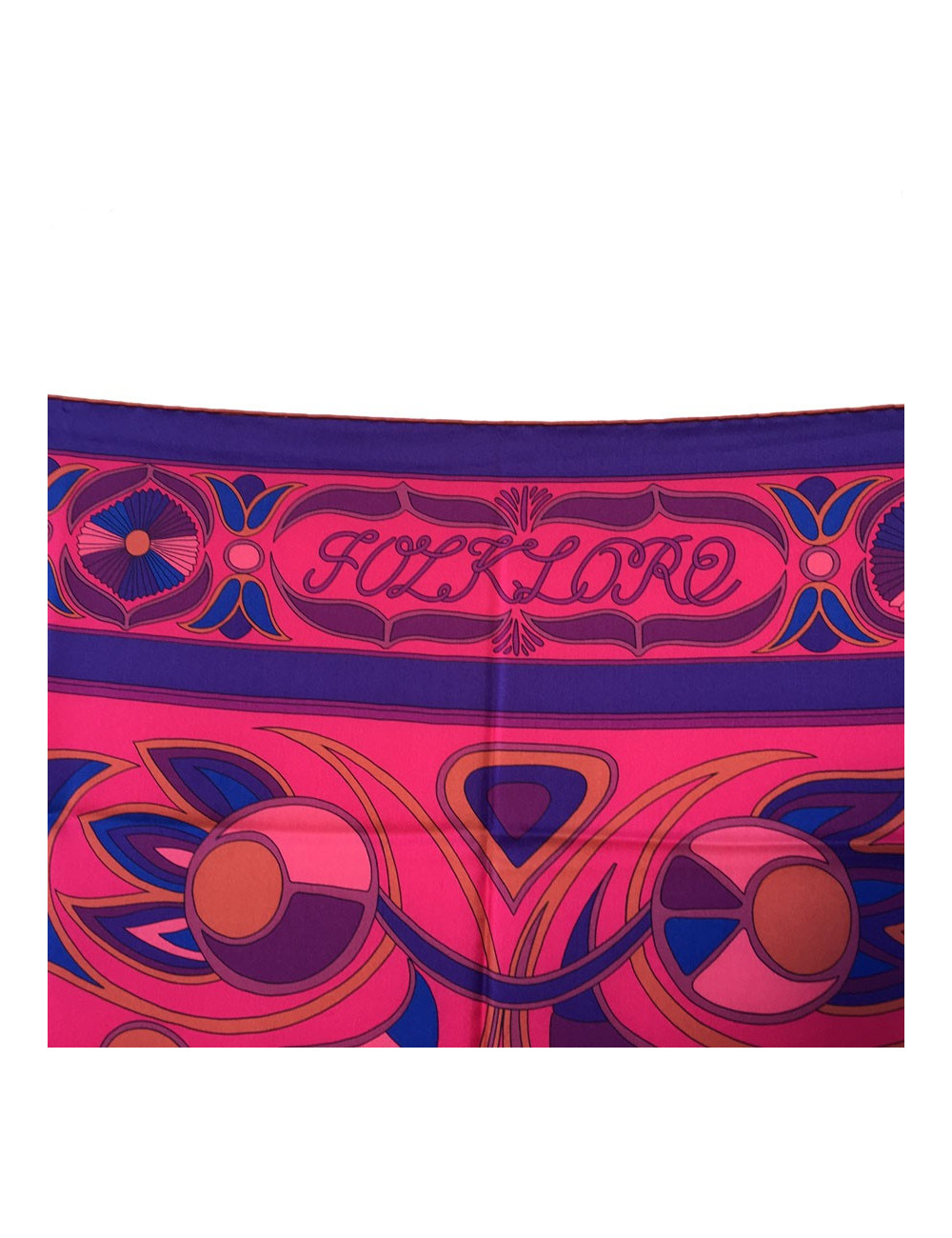 Châle HERMES "Folklore" en twill de soie rose, mauve, marron