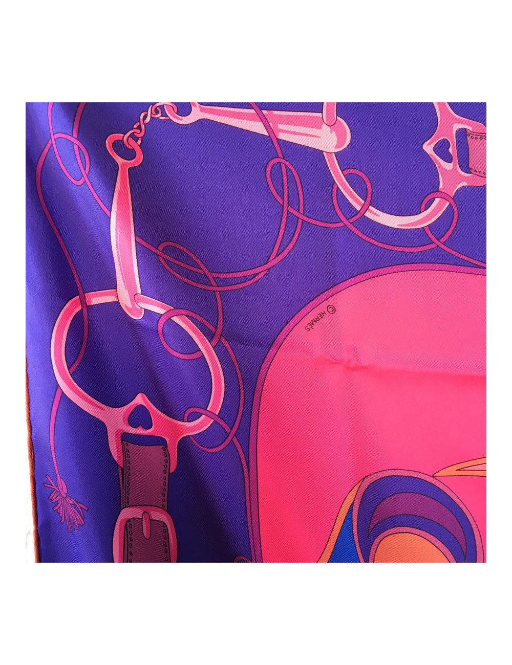 HERMES "Folklore" shawl in mulitcolored silk twill