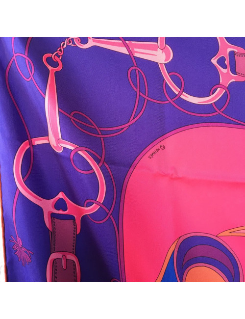 HERMES "Folklore" shawl in mulitcolored silk twill