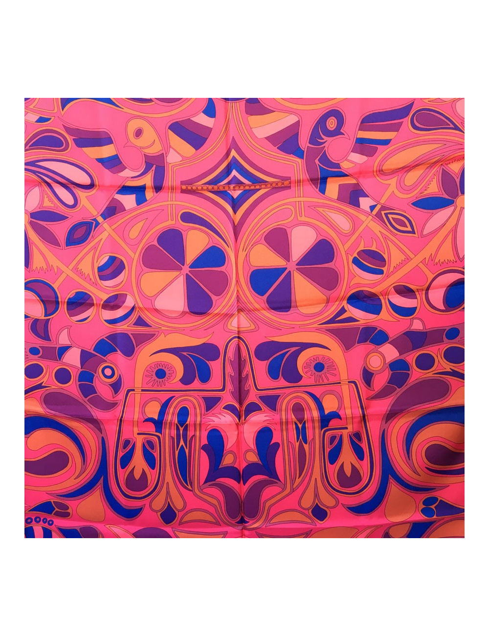 HERMES "Folklore" shawl in mulitcolored silk twill