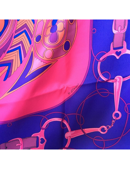 HERMES "Folklore" shawl in mulitcolored silk twill