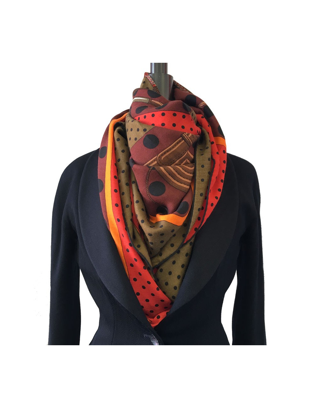 HERMES "Clic Clac à pois" shawl in cashmere and silk