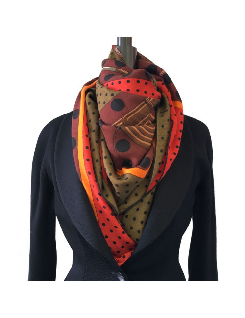 HERMES "Clic Clac à pois" shawl in cashmere and silk