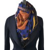 HERMES "Clic Clac à pois" shawl in black, brown and indigo xashmere and silk