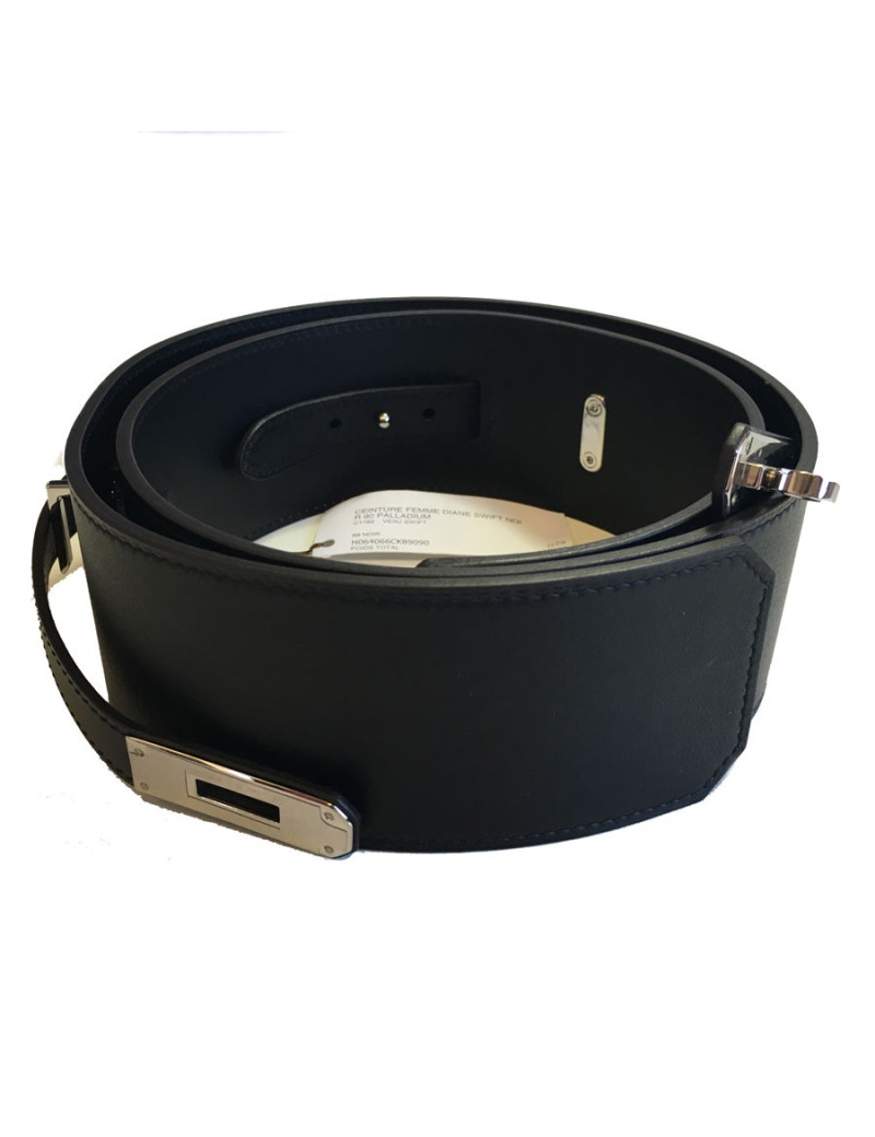 Ceinture HERMES Diane en cuir swift noir T 90 