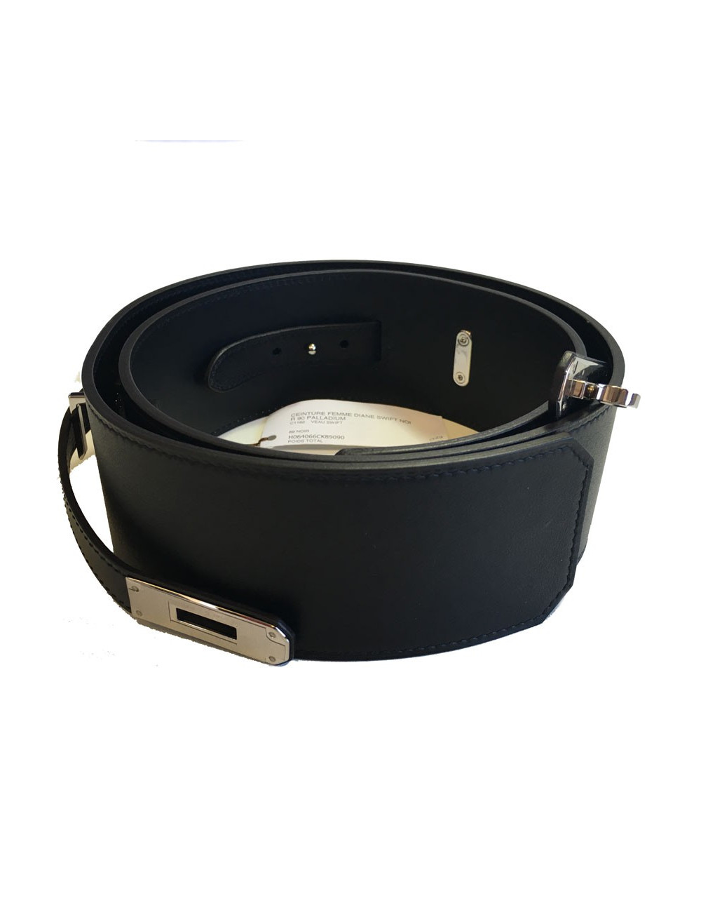 Ceinture HERMES Diane en cuir swift noir T 90 