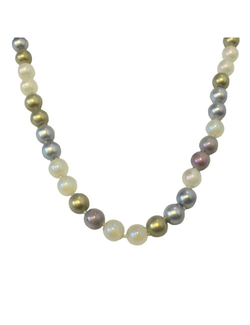 Sautoir CHANEL perles nacrées grises, mauve et beige